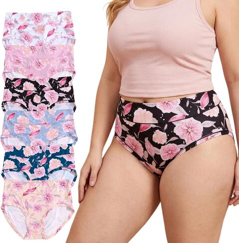 Womens Plus حجم الملابس الداخلية XL-5XL سراويل داخلية عالية الخصر المطبوعات المطبوعات السيدات 6 حزمة undies للمرأة in Kuwait