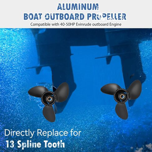 11 3/4 × 17 176422 ترقية مروحة القارب الخارجية المصنوعة من الألومنيوم تناسب BRP Johnson Evinrude OMC Stern Drive 40-50HP، متوافقة مع Evinrude 40HP 50HP، 4 Stroke 13 Spline Tooth in Kuwait