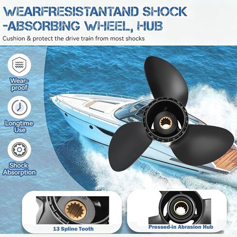 11 3/4 × 17 176422 ترقية مروحة القارب الخارجية المصنوعة من الألومنيوم تناسب BRP Johnson Evinrude OMC Stern Drive 40-50HP، متوافقة مع Evinrude 40HP 50HP، 4 Stroke 13 Spline Tooth in Kuwait