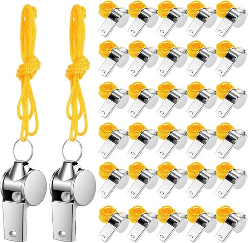 96 PCS Stainless Steel Sports Whistles with Lanyard, Whistles for Adults Loud Crisp Sound Whistles Bulk Great for Coaches, Referees, and Officials in Kuwait