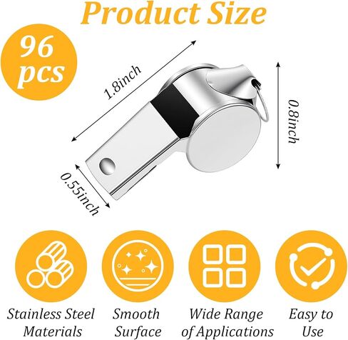 96 PCS Stainless Steel Sports Whistles with Lanyard, Whistles for Adults Loud Crisp Sound Whistles Bulk Great for Coaches, Referees, and Officials in Kuwait