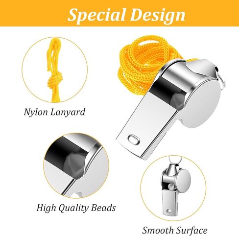96 PCS Stainless Steel Sports Whistles with Lanyard, Whistles for Adults Loud Crisp Sound Whistles Bulk Great for Coaches, Referees, and Officials in Kuwait