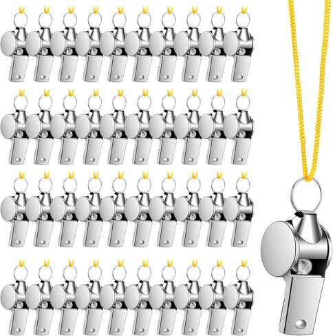 96 PCS Stainless Steel Sports Whistles with Lanyard, Whistles for Adults Loud Crisp Sound Whistles Bulk Great for Coaches, Referees, and Officials in Kuwait