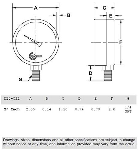 2" Pressure Gauge, Chrome Plated Steel Case, Dry, 0-15 psi/kPa, Lower Mount 1/4" NPT in Kuwait
