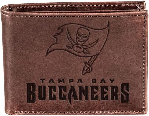 Team Sports America NFL Tampa Bay Buccaneers Brown Wallet | Bi-Fold | Officially Licensed Stamped Logo | Made of Leather | Money and Card Organizer | Gift Box Included in Kuwait