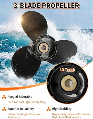 OULEME 58100-90L60-019 مروحة القارب الألومنيوم، 9 1/4 × 10، لمحركات سوزوكي الخارجية 8-20 HP، 10 أسنان، 3 شفرات، RH in Kuwait