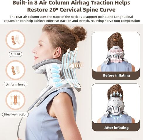 zenopax Cervical Neck Traction Device,Neck Stretcher for Neck Traction and Support,with Air Pump and 8 Built-in Airbag Support,Adjustable Neck Traction Devices for Home Use to Relieve Neck Pain in Kuwait