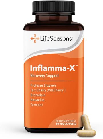 ملحق دعم الأنسجة والمفاصل Inflamma-X من LifeSeasons - يدعم راحة العضلات والتعافي والمرونة - تركيبة عشبية مع الكركم والبروملين والبوسويليا والإنزيمات البروتينية - 60 كبسولة in Kuwait