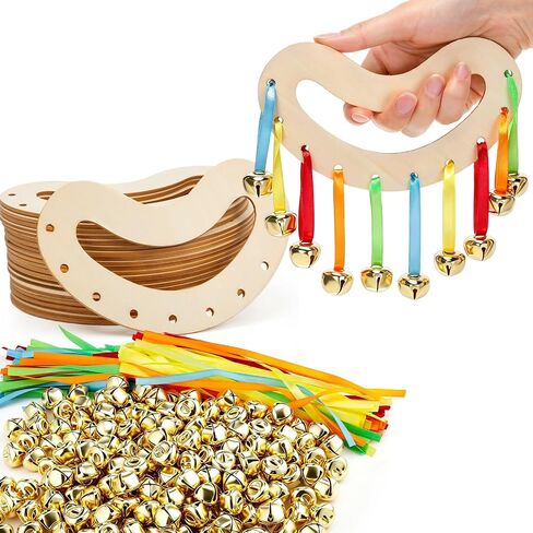 Hicarer 24 Sets Bell Tambourine Craft Kit, DIY Your Own Wooden Tambourine Kit for Bag Fillers or Party Gifting Ideas in Kuwait