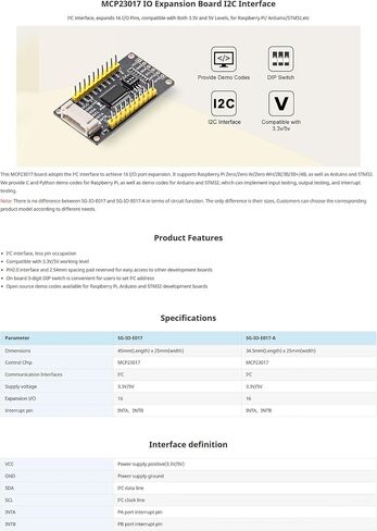 لوحة توسيع MCP23017 I2C GPIO، وحدة توسيع IO 16 بت، مستوى 3.3 فولت/5 فولت، مفتاح عنوان DIP، كابل PH2.0، لـ Raspberry Pi Arduino STM32 in Kuwait