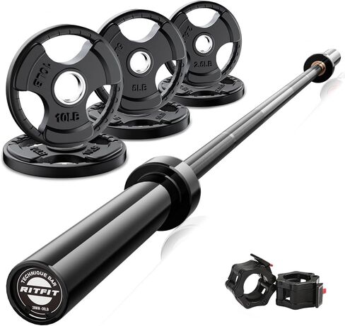 RitFit Barbell Weight Set - 4/6FT Olympic Barbell with Weight Plates (55-115LB Total) - Weightlifting Equipment for Squats, Curls, Deadlifts, Presses, Hip Thrusts in Saudi Arabia