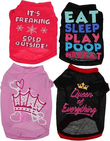 POPETPOP 4pcs Dog Shirts for Small Dogs Lightweight Apparel Pet Outfits and Comfortable and Easy to Wear in Kuwait