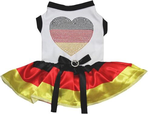 فستان Petitebella rhinestones germany قلب للجراء والكلب (أبيض/أسود وأحمر وأصفر، صغير) in Kuwait