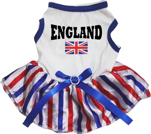 Petitebella England Flag Print Puppy Dog Dress (White(UK Hemmed)/Stripes, Large) in Kuwait