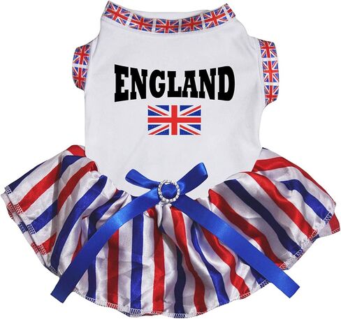 Petitebella England Flag Print Puppy Dog Dress (White(UK Hemmed)/Stripes, Large) in Kuwait