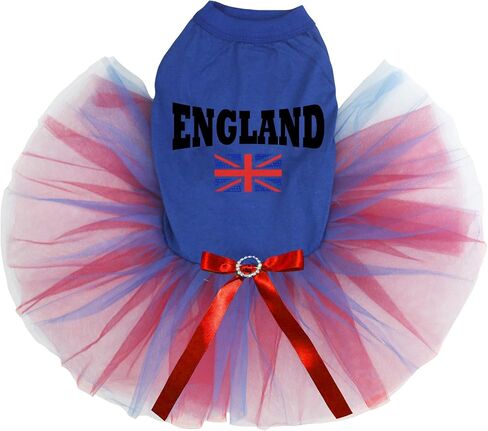 Petitebella England Flag Print Puppy Dog Dress (White(UK Hemmed)/Stripes, Large) in Kuwait