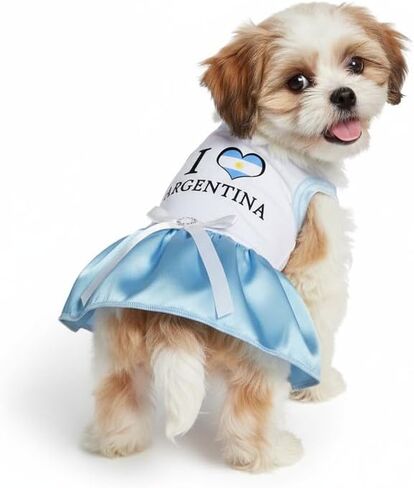 Petitebella I Love Argentina Dog Dress - Cute Pet Tutu Skirt with Flag Heart, Soft Puppy Soccer Apparel for Small Medium Dogs, World Cup Football Fan Outfit (Blue/White, XXX-Large) in Kuwait