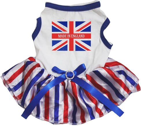 Petitebella Made in England Union Jack Puppy Dog Dress (White(UK Hemmed)/Stripes, Small) in Kuwait