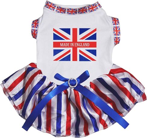 Petitebella Made in England Union Jack Puppy Dog Dress (White(UK Hemmed)/Stripes, Small) in Kuwait