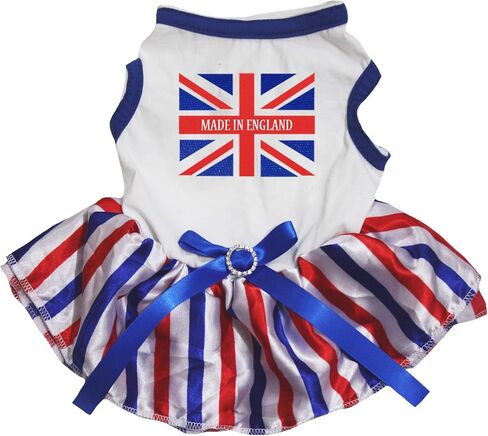 Petitebella Made in England Union Jack Puppy Dog Dress (White(UK Hemmed)/Stripes, Small) in Kuwait