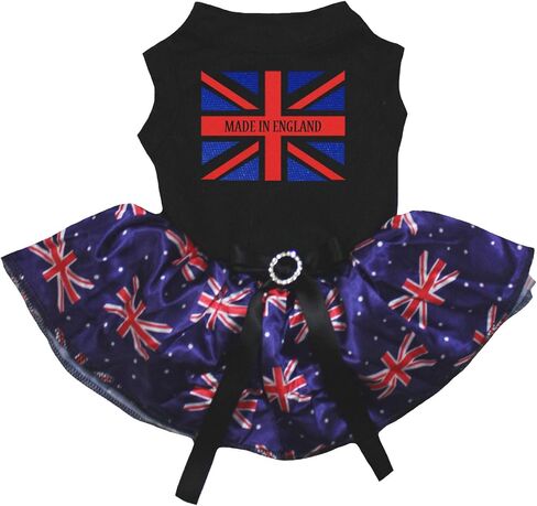 Petitebella Made in England Union Jack Puppy Dog Dress (White(UK Hemmed)/Stripes, Small) in Kuwait