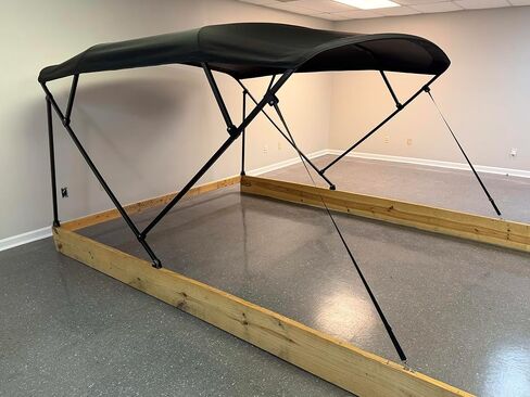 Cypress Rowe Outfitters Pontoon Boat Bimini Top، إطار مربع مطلي بمسحوق أسود، قماش أسود، بطول 8 إلى 12 بوصة، عرض 8 1/2 بوصة، طقم ممتاز كامل مع حذاء الأجهزة، Big League Biminis in Kuwait