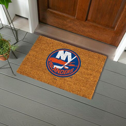 سجادة باب جوز الهند من NHL New York Islanders، مدخل داخلي وخارجي، 28 × 16 بوصة سجادات أرضية ترحيب خلفية غير قابلة للانزلاق لمخالب الكلاب الموحلة، ديكور منزلي لمدخل الباب الأمامي المقاوم للطقس in Kuwait