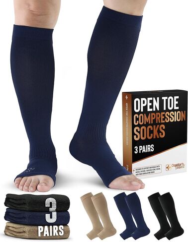 Doctor's Select 3 Pairs Copper Toeless Compression Socks Women & Men - 20-30 mmHg Open Toe Compression Socks Knee High Women in Kuwait