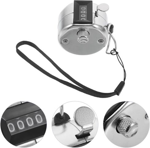 Didiseaon Metal Hand Tally Counter with 4-Digit Mechanical Counter and Lanyard, Easy One Press Operation for High Precision People Counting and Event Tracking, Sturdy Silver Metal Material in Kuwait