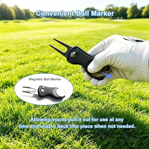 Golf Divot Repair Tools for Golfers, 2Pack All Metal Divot Repair Tools with Ball Marker and a Pop-up Button, Foldable Golf Green Fork Tool Black and Sliver in Kuwait