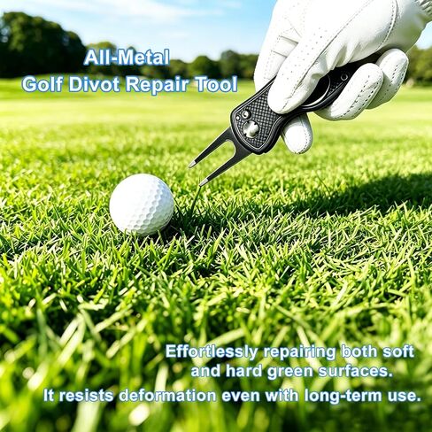 Golf Divot Repair Tools for Golfers, 2Pack All Metal Divot Repair Tools with Ball Marker and a Pop-up Button, Foldable Golf Green Fork Tool Black and Sliver in Kuwait