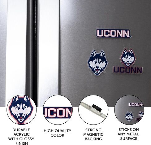 مغناطيس أكريليك من جامعة صبار الصحراء في كونيتيكت، 3 عبوات من تصميم UConn Huskies الزخرفي مرخص رسميًا (مجموعة المغناطيس A) in Kuwait