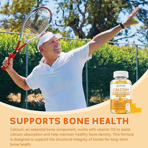 Calcium Citrate Gummies for Kids, Adult - 1200 mg with Vitamin D3 1000IU - Support Bone, Teeth, Immune Health, High Absorption Calcium and Vitamin D Supplement, Orange Flavor, 60 Count in Saudi Arabia