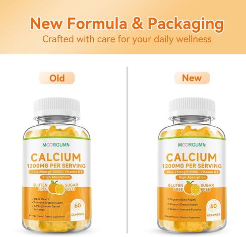 Calcium Citrate Gummies for Kids, Adult - 1200 mg with Vitamin D3 1000IU - Support Bone, Teeth, Immune Health, High Absorption Calcium and Vitamin D Supplement, Orange Flavor, 60 Count in Saudi Arabia