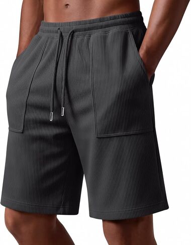August Alley Men's Bermuda Corduroy Shorts Wide Leg Beach Elastic Waist Drawstring Casual Summer 10 Inch Shorts with Pockets in Kuwait