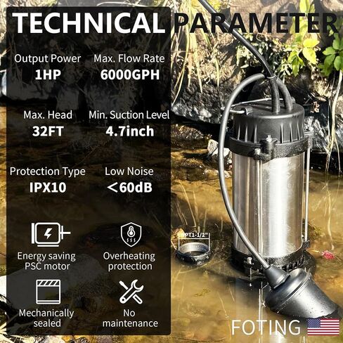 FOTING 1HP 6000GPH مضخة مستنقع غاطسة مياه الصرف الصحي/مضخة النفايات السائلة، مضخة الصرف الصحي من الحديد الزهر شديدة التحمل، مضخات مستنقع للطابق السفلي، خزان الصرف الصحي، بئر الصرف الصحي، نظام الصرف الصحي، تفريغ 1-1/2 بوصة NPT in Kuwait