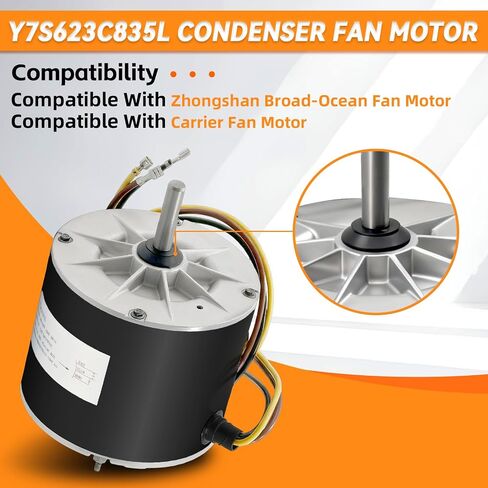 Y7S623C835L Condenser Fan Motor 1/4 HP 208-230V 1110 RPM Compatible with Zhongshan Broad-Ocean Fit for Carrier Replace HC39GE226 HC39CQ230 5KCP39FGY563S in Kuwait