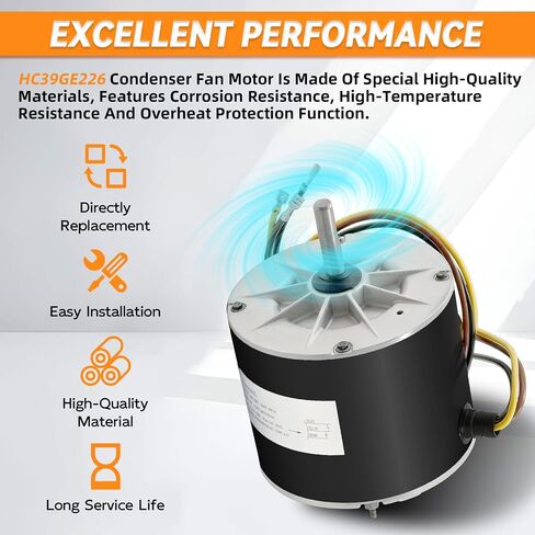 Y7S623C835L Condenser Fan Motor 1/4 HP 208-230V 1110 RPM Compatible with Zhongshan Broad-Ocean Fit for Carrier Replace HC39GE226 HC39CQ230 5KCP39FGY563S in Kuwait