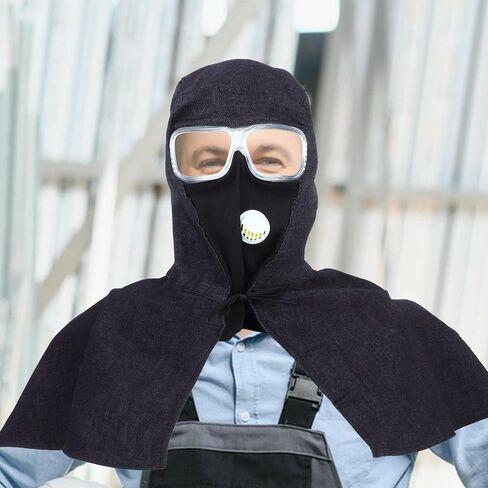 LIFKOME Denim Safety Protective and Hood Integrated with Sandblasting Goggles, Stain Resistant Easy Maintenance Shawl Design for Protection Labor Work Environments in Kuwait