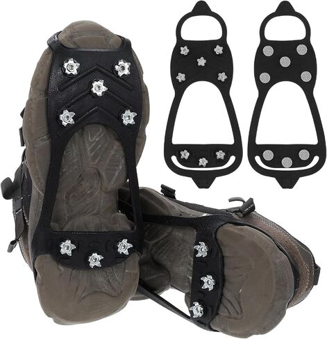 Non Slip Ice Cleats for Shoes and Boots, Ice Snow Gripper Shoe/Boot Traction Cleats with 8 Stainless Steel Spikes, Winter Outdoor Anti-Slip Crampons for Walking, Climbing and Hiking in Kuwait