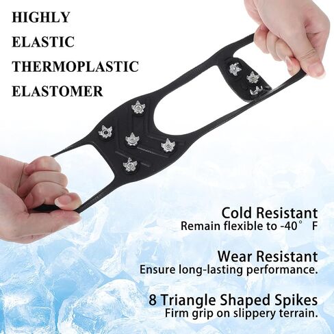 Non Slip Ice Cleats for Shoes and Boots, Ice Snow Gripper Shoe/Boot Traction Cleats with 8 Stainless Steel Spikes, Winter Outdoor Anti-Slip Crampons for Walking, Climbing and Hiking in Kuwait