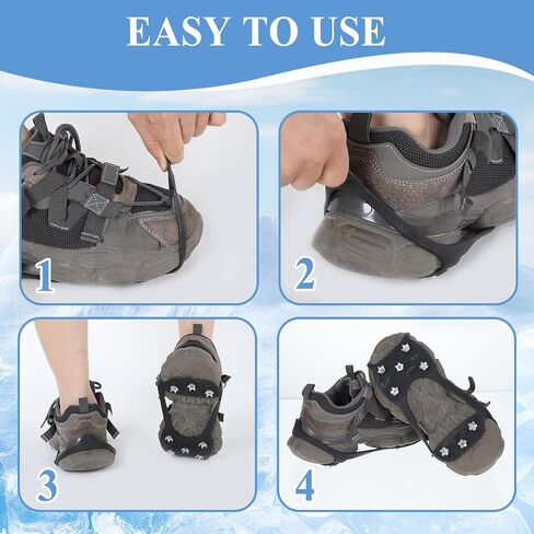 Non Slip Ice Cleats for Shoes and Boots, Ice Snow Gripper Shoe/Boot Traction Cleats with 8 Stainless Steel Spikes, Winter Outdoor Anti-Slip Crampons for Walking, Climbing and Hiking in Kuwait