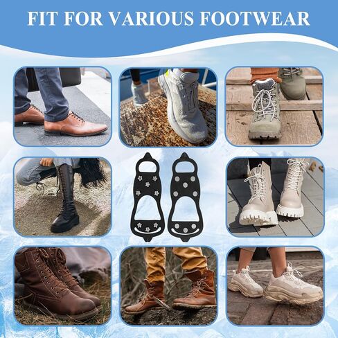 Non Slip Ice Cleats for Shoes and Boots, Ice Snow Gripper Shoe/Boot Traction Cleats with 8 Stainless Steel Spikes, Winter Outdoor Anti-Slip Crampons for Walking, Climbing and Hiking in Kuwait