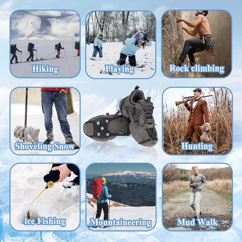 Non Slip Ice Cleats for Shoes and Boots, Ice Snow Gripper Shoe/Boot Traction Cleats with 8 Stainless Steel Spikes, Winter Outdoor Anti-Slip Crampons for Walking, Climbing and Hiking in Kuwait