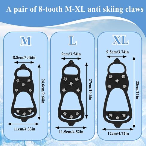 Non Slip Ice Cleats for Shoes and Boots, Ice Snow Gripper Shoe/Boot Traction Cleats with 8 Stainless Steel Spikes, Winter Outdoor Anti-Slip Crampons for Walking, Climbing and Hiking in Kuwait
