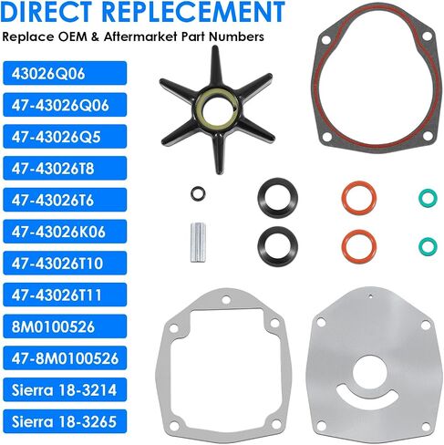 43026Q06 Water Pump Impeller Kit Compatible with Mercruiser Alpha One 1 Gen 2 Sterndrives Replacement 8M0100526 47-43026Q06 18-3265 in Kuwait