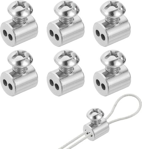 MECCANIXITY 10Pcs 1/16" Wire Rope Cable Clip Clamp for 1-2mm Cable, Double Hole Cylinder Wire Rope Clamps with Cross Head Screws Stopper for Chandelier Ceiling Lighting String Light in Kuwait
