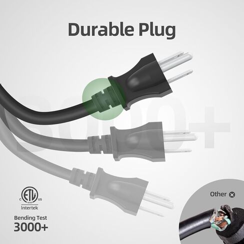 TiFFCOFiO سلك تمديد داخلي خارجي مقاوم للماء، سلك طاقة 100 قدم 3 شقوق للمنزل والحديقة، 16 AWG، 13A/1625W، مدرج في قائمة ETL in Kuwait