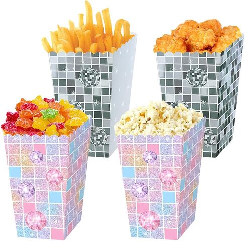 12pcs Disco Ball Party Popcorn Boxes, Disco Ball Party Decorations | 70s 80s Theme Disco Ball Snack Treat Boxes Decorations for Birthday Bachelorette Music Dance Party Supplies in Kuwait
