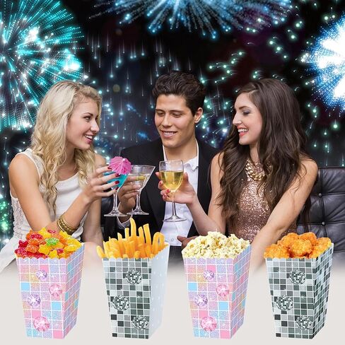 12pcs Disco Ball Party Popcorn Boxes, Disco Ball Party Decorations | 70s 80s Theme Disco Ball Snack Treat Boxes Decorations for Birthday Bachelorette Music Dance Party Supplies in Kuwait